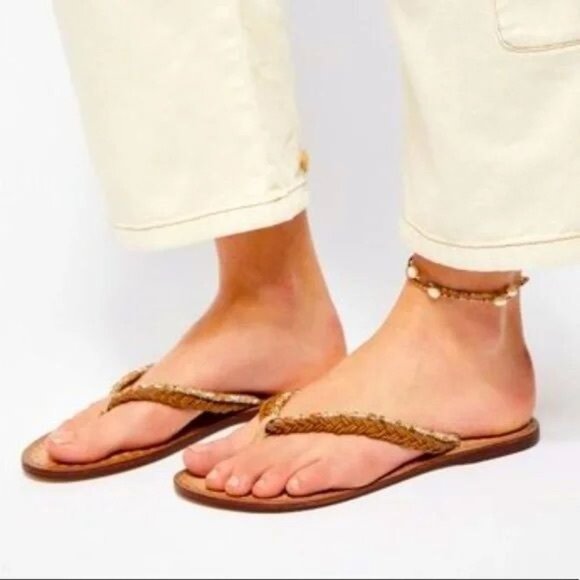 NIB Free People Beaded Brown Bohemian Sandals - Picture 3 of 7